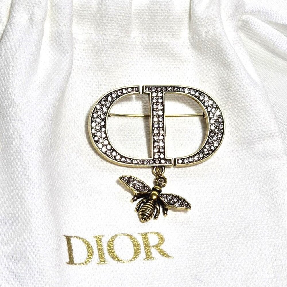Dior Bee Antique Gold Brooch / Pin with Crystal in a Jewelry Bag Vintage & Rare - Picture 8 of 12
